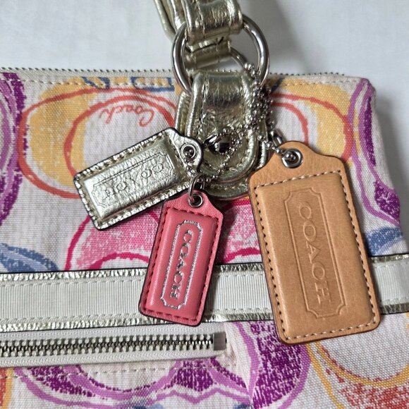 Coach Purse Poppy Dream Signature C Glam Multicolor White Canvas Tote Bag 19023 - Picture 3 of 14